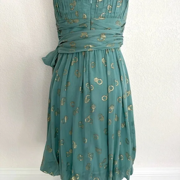 BCBGMaxAzria Teal and Gold Midi Dress - Picture 5 of 9